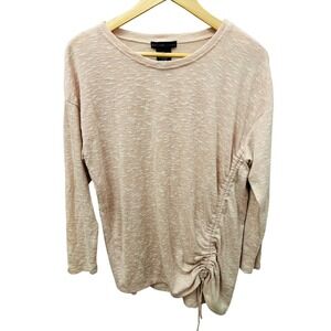 DESIGN HISTORY Pink Marled Knit Ruched Side Long Sleeve Top Women's Small